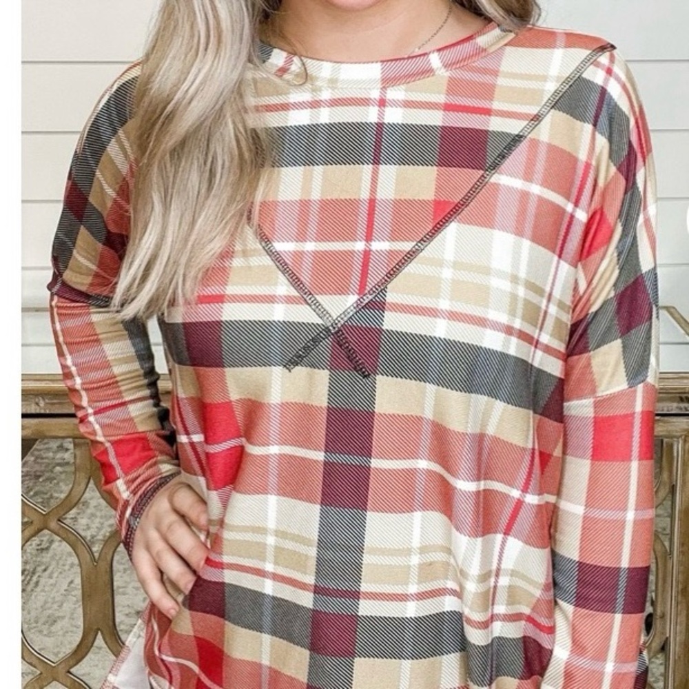 Honeyme Plaid Long Sleeve Lightweight Soft Cozy Oversized Top Women’s M NWOT